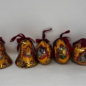 Set Of 5 Return Of Magi Paper Mache Nativity Ornaments Burgundy And Gold Vintage